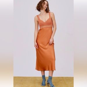 A.L.C Talia Crochet Bodice Satin Midi Dress